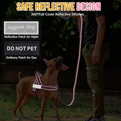 SlowTon No Pull Dog Harness with Front Clip - Heavy Duty, Soft Padded | Neck & Chest Adjustable, Tactical Pet Vest and Leash Set for Large Medium Sized Dogs, for Easy Walk & Training, Pink XL