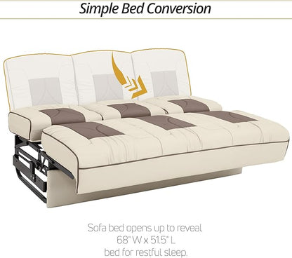 Qualitex De Leon Console SL RV Sofa Bed, 68" Wide, Ulitmate Leather, Bisque and Light Antelope