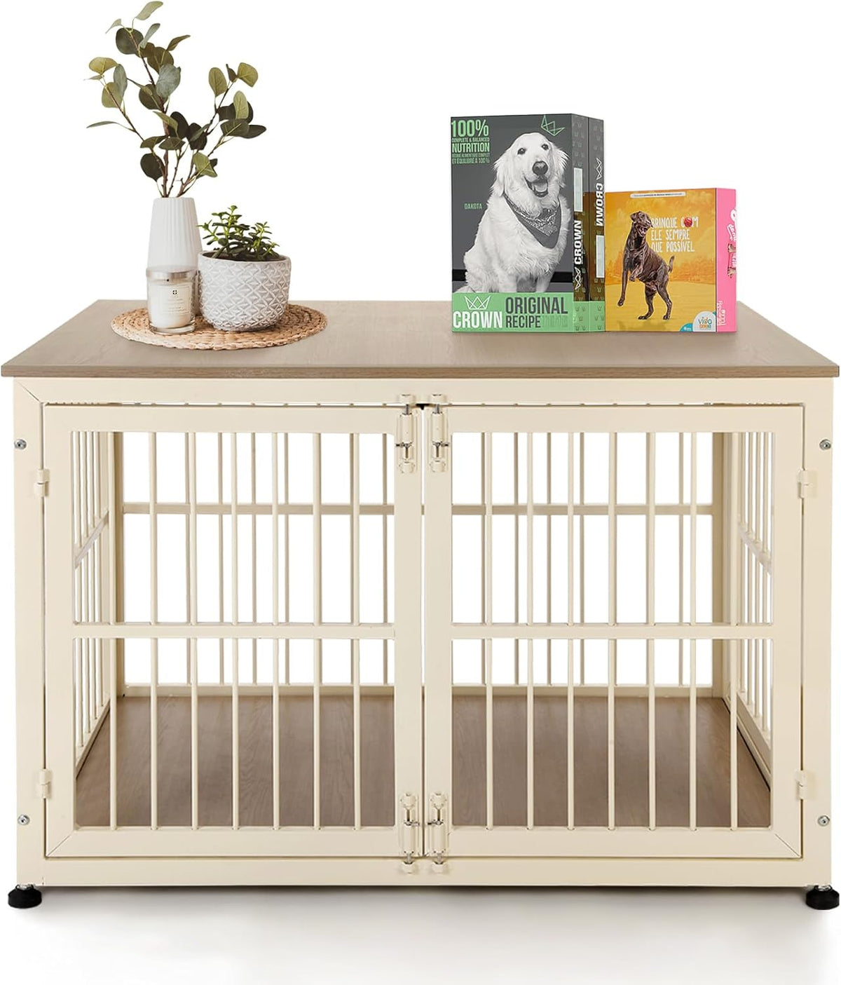 32 Inch Heavy Duty Dog Crate Furniture for Medium and Small Dogs, Decorative Pet House End Table, Wooden Cage Kennel Furniture Indoor with Double Doors, Sturdy Dog Cage for Anxiety Dog