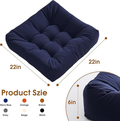 Tikuns Floor Pillow, Large Cushions (2, Navy, 22x22x6 Inch)