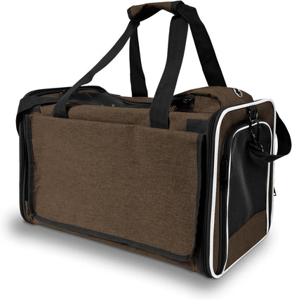 Pet Carrier for Large Cat Soft-Sided Animal Traveling Bag for Medium Cat up to 20lbs / Washable Small Dog Puppy 10 lbs Crate Case with Privacy Curtains for Home Outdoor Travel Mocha Brown