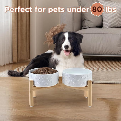 SPUNKYJUNKY Elevated Dog Bowls Ceramic, 7.3'' Dogs Food Water Bowls Raised - 42