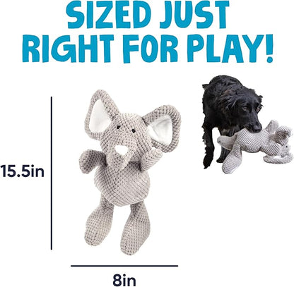 goDog Checkers Elephant Tough Plush Toy with Chew Guard Technology, Durable Checkered Fabric & Squeaker for Active Play, Gray, Large