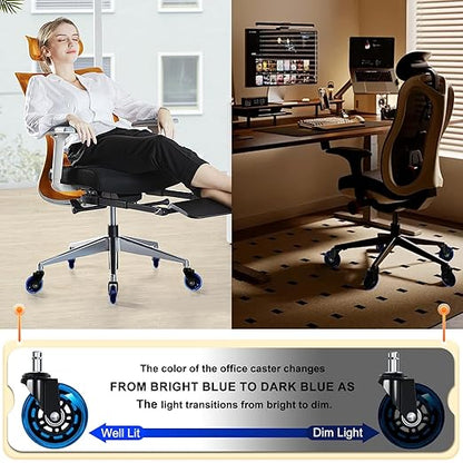 FreekyFit Office Chair Wheels for Casters Replacement - 3" Rubber Wheels for Computer Gaming Desk Caster Smooth & Safe Rolling for All Floors Including Hardwood and Carpet - Set of 5 - Blue