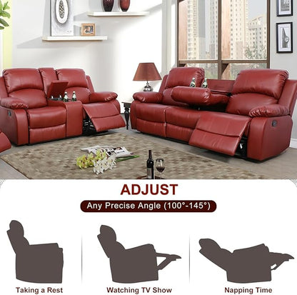 A Ainehome Living Room Furniture Set Leather Recliner Sofa Set Loveseat Chair Furniture Sofa Set for Living Room/Small Space/Rv/House/Office/Theater Seating (A-Red Leather, Sofa+Loveseat)