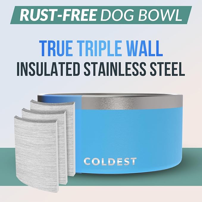 Coldest Dog Bowl - Anti Rust Metal, Non Slip, 3 Layers Insulated Stainless Steel Dog Bowls - Spill Proof & Heavy Duty - Water Bowl for Dogs, Cats & Pets, Dish Washer Safe (200 oz, Celestial Blue)
