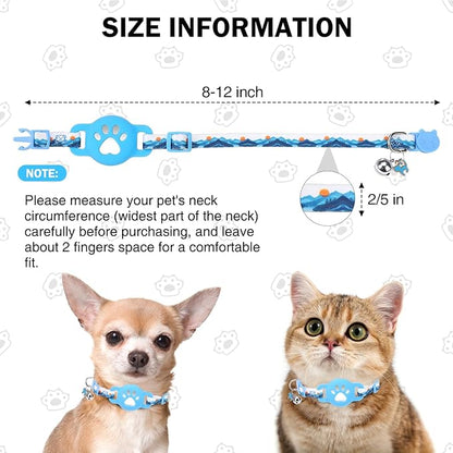 Airtag Cat Collar Breakaway, Cute GPS Cat Tracker Collars with Air Tag Holder, Safety Cat Collars with Bell & Pendant for Girl Boy Cats, Blue