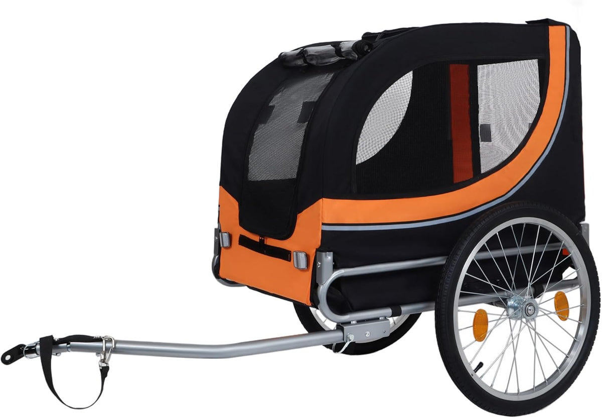 Blue-Grey Large Folding Bike Trailer for Dogs – Heavy-Duty Steel Frame, 66LB Capacity Pet Carrier for All-Terrain Cycling, Jogging & Camping Adventures!