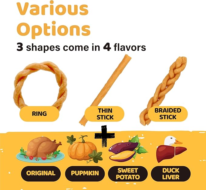 iPaw Turkey Dog Treats, All Natural Human Grade Dog Treat, Suitable for Training chew, US Sourced Raw Material, Hypoallergenic, Rawhide Alternative, Thin Stick (Pumpkin)