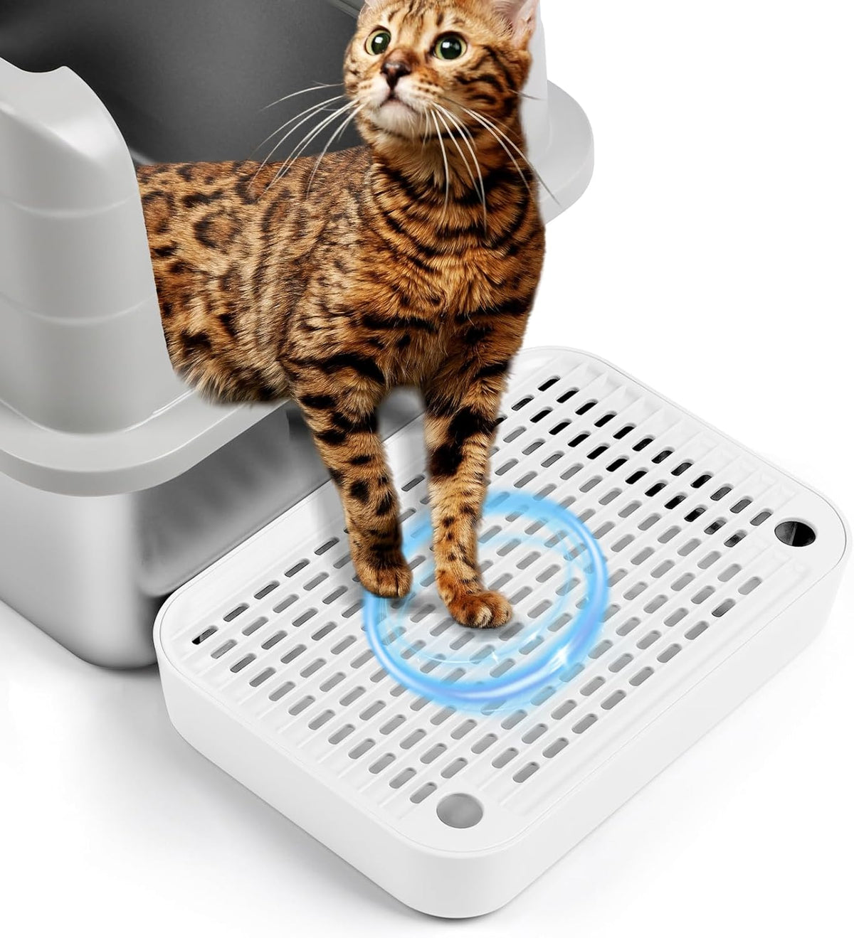 Cat Litter Box Ramp Mat with Filter Function, Cat Step Pedal Stool for Self-Cleaning Litter Box, Easy to Clean, Ideal for Kitten & Elderly Cats (White)