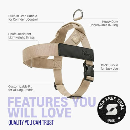 Dog Friendly Co. Dog Harness for Large Dogs (Brown, Large) | One Click Buckle, Chafe Resistant Webbing, Adjustable Neck & Chest, and Heavy Duty D-Ring, Sturdy Comfortable and Easy to Use