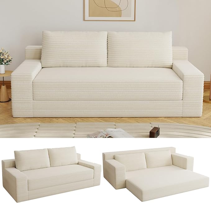 70.78" Loveseat Sofa, Modern Small Corduroy Couch Comfy Deep Seat for Living Room, Bedroom, Home Office, Apartment, No Assembly, Beige