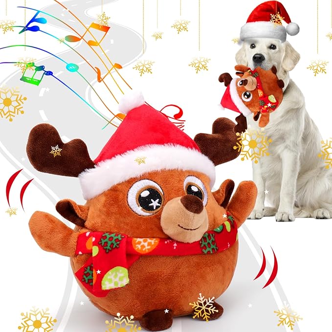 BABORUI Interactive Dog Toys Antlers, Jumping Squeaky Dog Toys with Recording and Music Modes, Rechargeable Moving Dog Christma Toys for Small/Medium/Large Dogs to Keep Them Busy(Antlers)