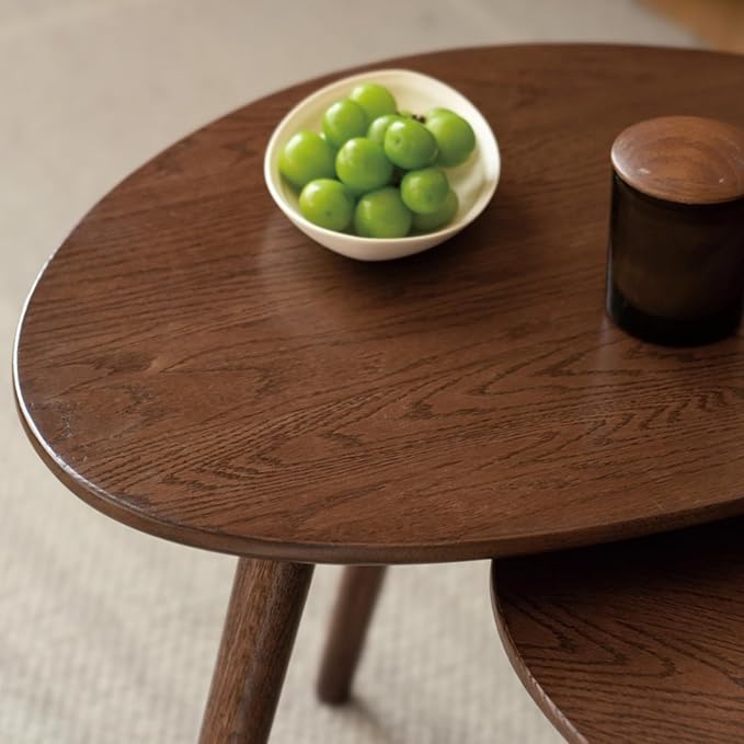 Vadisun Small Oval Coffee Table, 25.6'' Small Mid Century Modern End Table for Living Room, 100% Solid Oak Wood Side Table, Minimalist Display Center Table(Walnut Color, 25.59''Wx17.51''Dx19.68''H)