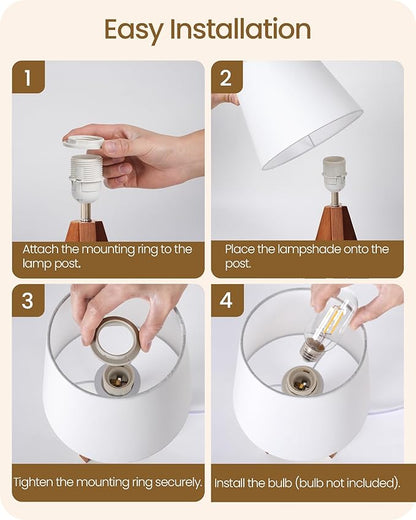 Tripod Table Lamp, Small Bedside Lamp with White Fabric Shade & Dark Wood Base, Modern Nightstand Lamp, Little Cute Desk Lamp for Bedroom, Kids Room, Living Room, Office, Study, LW51TL05