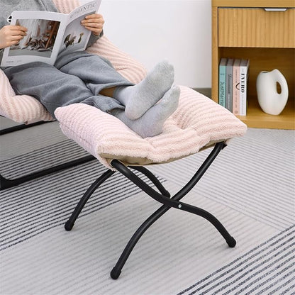 Mordchil HF 15"(H) Folding Ottoman, Foldable Footrest Stool, Portable Small Foot Stool for Couch, Collapsible Foot Rest Ottoman for Sofa, Accent Padded Ottomans for Living Room, Bedroom, Stripe Pink