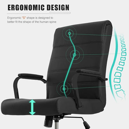 BOWTHY Office Desk Chair,Modern Conference Room Chairs,High Back Ergonomic Home ofiice Chair,Adjustable Height Swivel Executive Computer Chair with Padded Seat and Armrest (Pure Black)