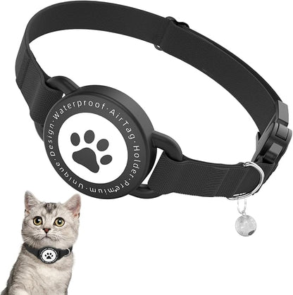 Airtag Cat Collar, Stretchy Kitten Collar with Apple Air Tag Holder, Lightweight and Comfortable, Ultra Elastic GPS Cat Collars for Cats Kittens and Puppies, 8-12.5 Inch, Black