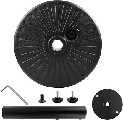 Roixeeds 50LBS Round Umbrella Base Water Filled with Steel Umbrella Holder, Heavy Duty Fillable Umbrella Base Stand for Outdoor, Patio, Lawn, Garden (Black) (Stripes)