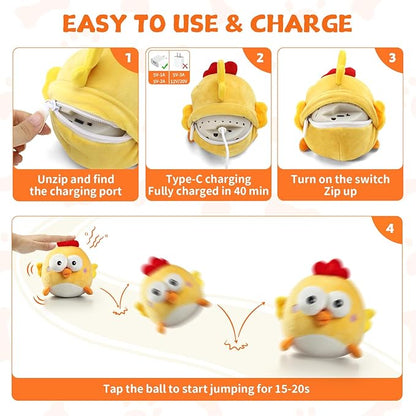 Interactive Dog Toy Ball, Rechargeable Jumping Plush Toy with Motion Activation for Small Large Dogs, Squeaky Moving Bouncing Ball for Pets Keep Busy Reduce Boredom, No Loud Music (Chicken)