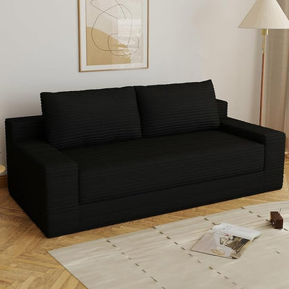 70.78" Loveseat Sofa, Modern Small Corduroy Couch Comfy Deep Seat for Living Room, Bedroom, Apartment, Home Office, No Assembly, Black