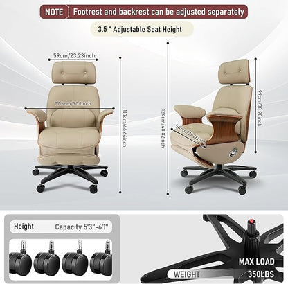 Genuine Leather Office Chair with Electric Reclining, Footrest, Lifting and Massage Function, 350lbs Capacity Ergonomic Executive Chair with Alu Base and 360° Wheels for Home Living Room