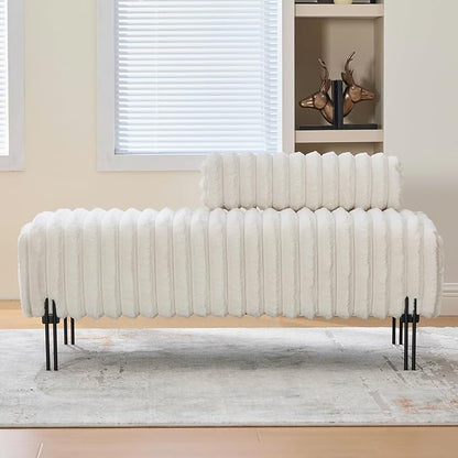 NIOIIKIT 49.6" Modern Loveseat Sofa Couch, Upholstered Accent Sofa with Golden Legs and Adjustable Backrest, Small Faux Fur Couches for Bedroom, Living Room, Compact Small Space (White)