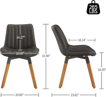 Art Leon Dining Chairs Set of 4, Mid Century Modern Swivel Kitchen Dining Room Chairs, Upholstered Faux Leather Armless Side Chairs with Wood Legs for Living Room Bedroom, Dark Gray