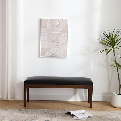 DM Furniture PU Leather Dining Bench Upholstered Entryway Bench Farmhouse Shoe Bench Seat Ottoman for Hallway Living Room Bedroom End of Bed Dining Room Kitchen, 45.5" Long, Black