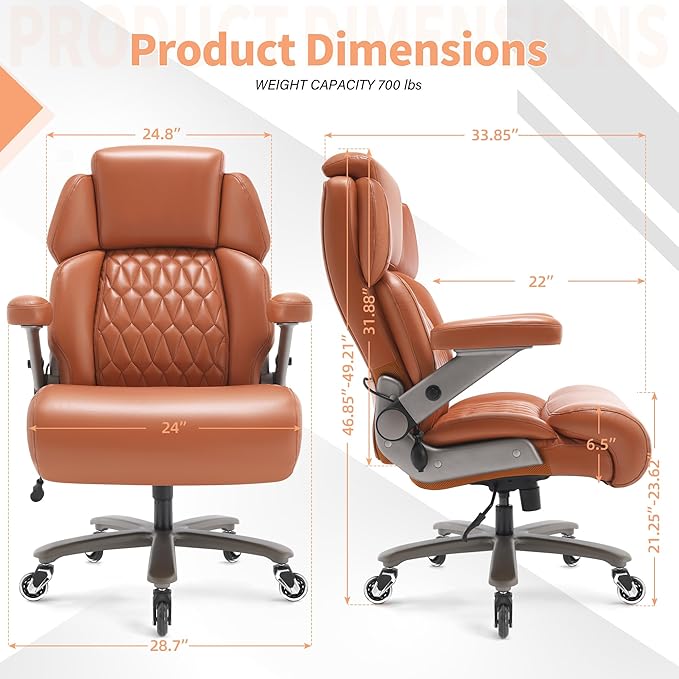 Big and Tall Office Chair 700lbs - Adjustable Headrest&Lumbar Support, 3D Flip Arms, Large Wheels &Heavy Duty Metal Base, Ergonomic High Back Computer Chair Desk Chair, Thick Padded Extra Wide Seat