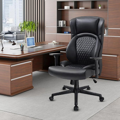 CLATINA Big & Tall Executive Managerial Chair, Heavy Duty Ergonomic Leather Office Desk Chair, High Back Computer Task Chair with 3D Adjustable Arms and Lumbar Support for Home Office, Black, 400LBS