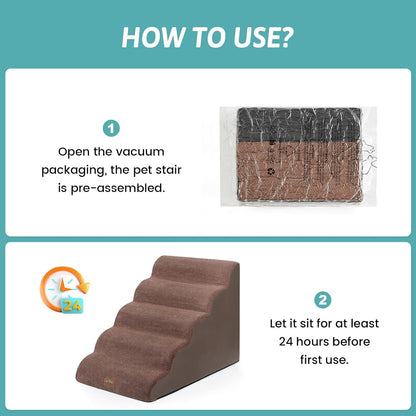 Extra Wide Dog Stairs 19.7" Width, Large Pet Step for Small Medium Dog, Puppy or Cat, Ramp for High Bed or Car, High Density Foam Ladder, Stable, 5 Step, 19.7x33x22.4 inch, Brown
