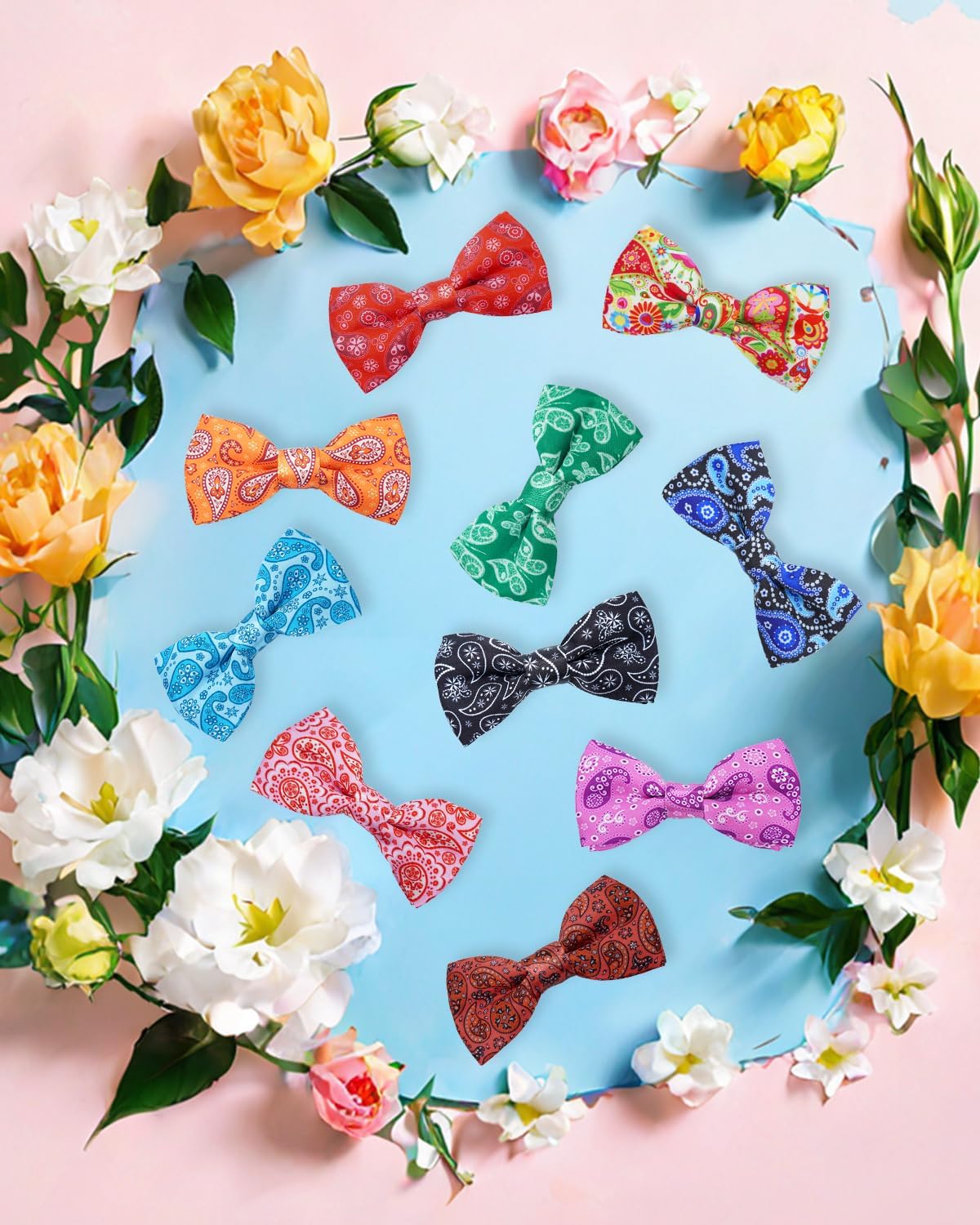PET SHOW 10 Pack Paisley Small Dog Bow Ties Sliding Collar Attachments Puppy Cats Floral Bowties for Medium Dogs Classy Bowknots Party Holiday Pet Grooming Accessories(Small)
