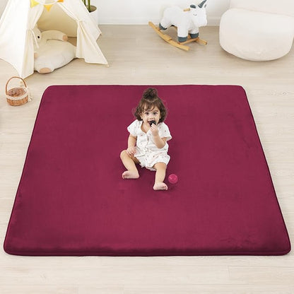 PAPAMAT 1.3" Thick Baby Floor Play Mat 50x50, Basic Padded Foam Mat for Tummy Time Crawling, Non Slip Cushioned for Babies Toddlers Infants Kids (Burgundy)