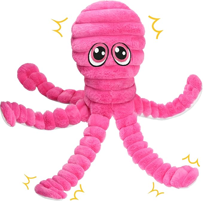 Prime Pets Dog Toys for Large Dogs, 27” Extra Large Plush Octopus Dog Toy, Squeaky Dog Toys, Tug of War Pet Toy for Small Medium Large Dogs, Rose Red