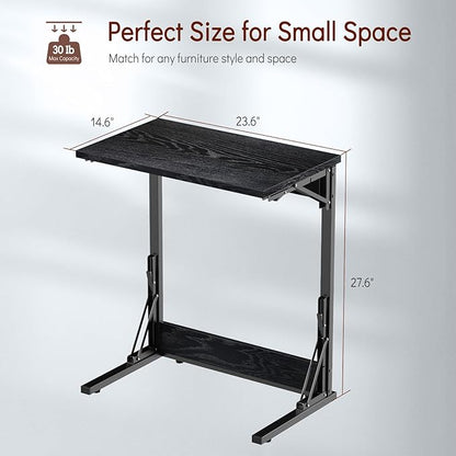 Tatub 24" Folding C Shaped End Table, Small Sofa Side Laptop Desk, Couch TV Tray Table for Living Room, Bedroom, Dark Black