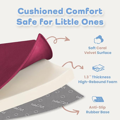 PAPAMAT 1.3" Thick Baby Floor Play Mat 50x50, Basic Padded Foam Mat for Tummy Time Crawling, Non Slip Cushioned for Babies Toddlers Infants Kids (Burgundy)