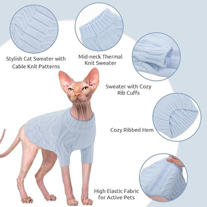ASENKU Cat Sweater Soft Warm Puppy Clothes Knitwear for Kittens & Small Dogs, Thick Knitted Sweater for Sphynx Hairless Cats Teacup Chihuahua and Extra Small Dogs (Blue, M)