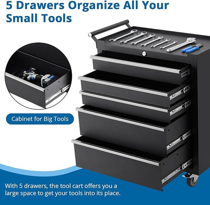 IDEALHOUSE Rolling Tool Chest, 5 Drawers Tool Storage Cabinet, Toolbox