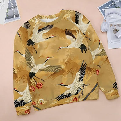 Womens Long Sleeve Tops Y2k Japanese Art Print Sweatshirts Fall Pullover for Women Crewneck Vintage Shirts Boho Tops