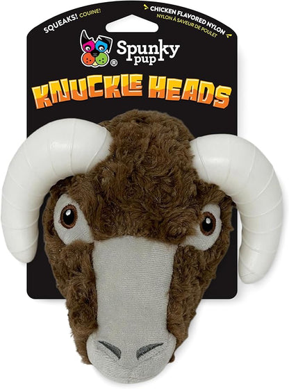 Spunky pup Knucklehead Durable Dog Toy - 2-in-1 Plush & Chew Toy for Aggressive Chewers, Chicken-Flavored Dental Chew, Durable Double-Stitched Squeaker- Ram