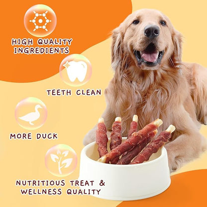 Jungle Calling Dog Treats, Duck Breast Wrapped Rawhide Sticks for Dogs, Grain-Free Natural Chewy Treats Picky Dogs, Puppy Chews Snacks,10.6 oz