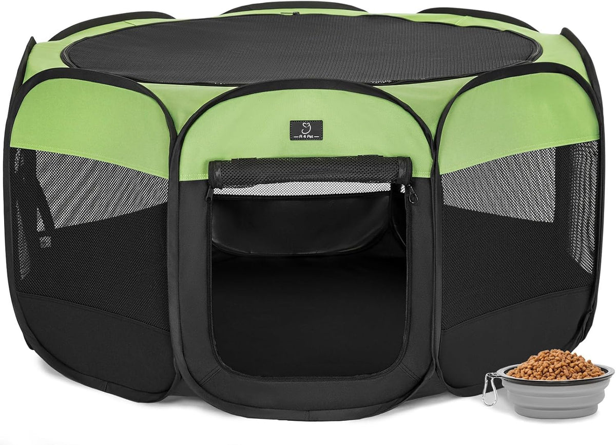 A4Pet Puppy Playpen Indoor, 39.5” Portable Pet Playpen with Bowl, Suitable for Puppies, Kittens, and Small Animals, Removable Zipper & Mesh Panel(16”W × 10”H)