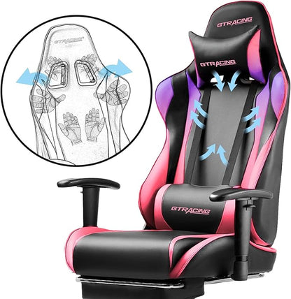 GTPLAYER Gaming Chair with Footrest, Ergonomic Computer Game Desk Chair, Reclining Game Chair Seat Height Adjustment, Swivel Rocker with Headrest and Lumbar (Colorful)