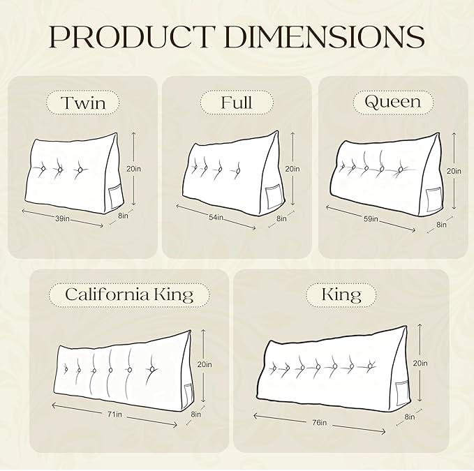 WOWMAX Headboard Pillow Triangular Bed Wedge Pillow for Headboard Large Bolster Pillow for Bed with Removable Cover, 80% Cotton & 20% Linen Blend, Medium Gray