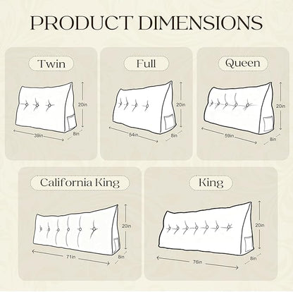 WOWMAX Headboard Pillow Triangular Bed Wedge Pillow for Headboard Large Bolster Pillow for Bed with Removable Cover, 80% Cotton & 20% Linen Blend, Medium Gray