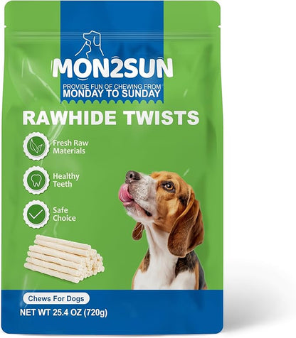 MON2SUN Dog Rawhide Twist Sticks Natural 5 Inch Thin Sticks Rawhide Chews Treats for Puppy and Small Dogs 120 Count