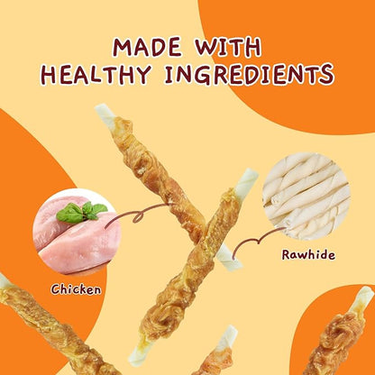 Jungle Calling Dog Treats, Chicken Wrapped Rawhide Sticks for Dogs, Grain-Free Natural Small Dogs Training Treats, Edible Pet Chew Snacks,10.6 oz