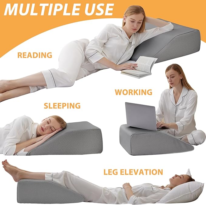 Bedluxe Leg Elevation Pillows, Leg Pillows for Sleeping, Cooling Gel Memory Foam Top, Wedge Pillow for Legs, Leg Wedges for Circulation, Swelling, After Surgery - Removable Cover (10 Inch, Grey)