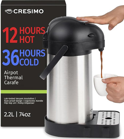 Coffee Carafe with Pump & Drip Tray - 74oz / 2.2L